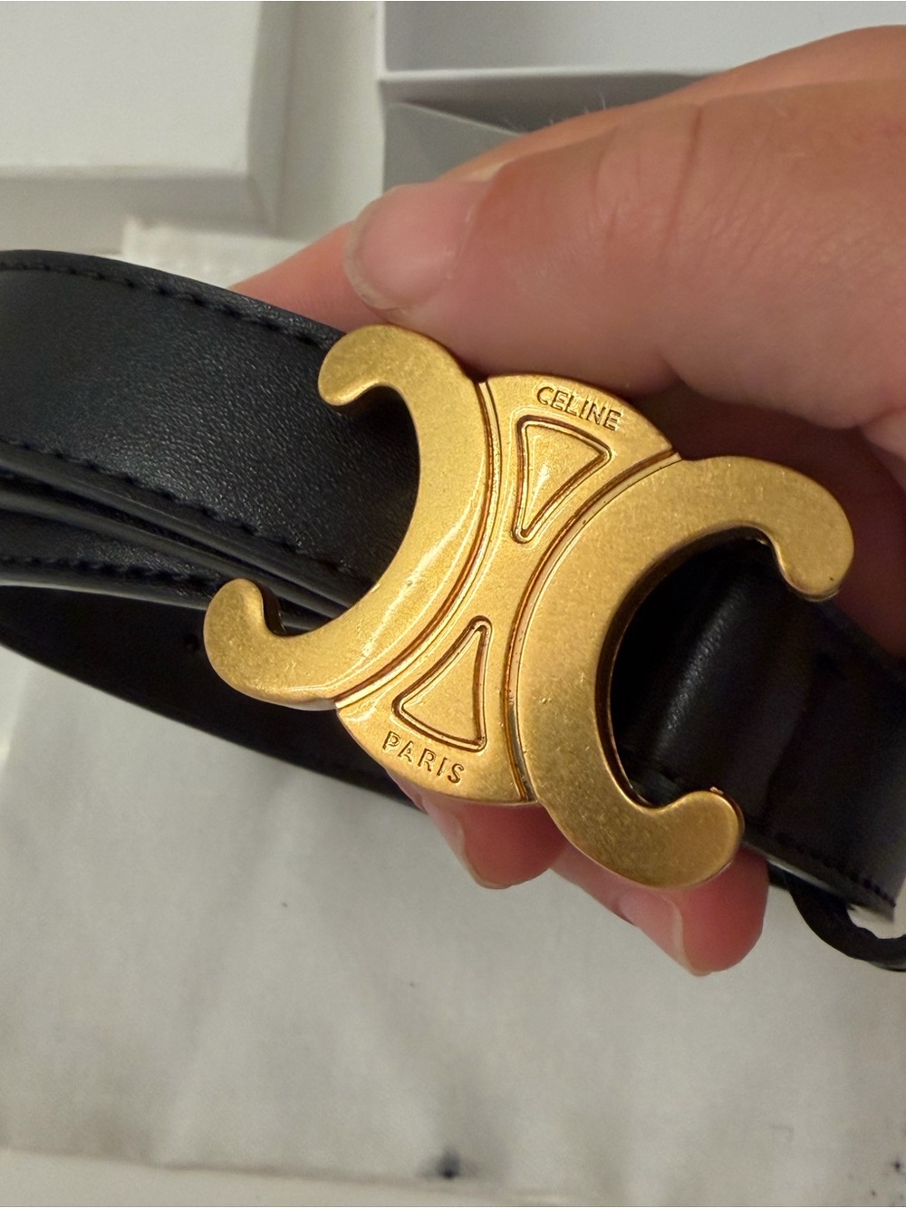 Celine Black Leather Belt with Gold Double C Buckle - Picture 9 of 11